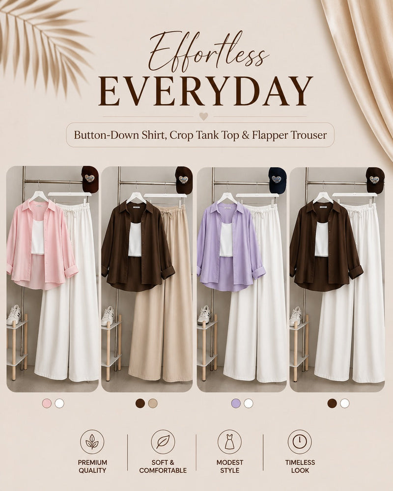 Button-Down Shirt With Ribbed Knit Tank Top & Flapper Trouser