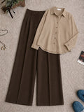 Beige Button-Down Shirt with Chocolate Brown Formal Pants