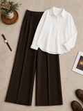 White Button-Down Shirt with Dark Brown Formal Pants