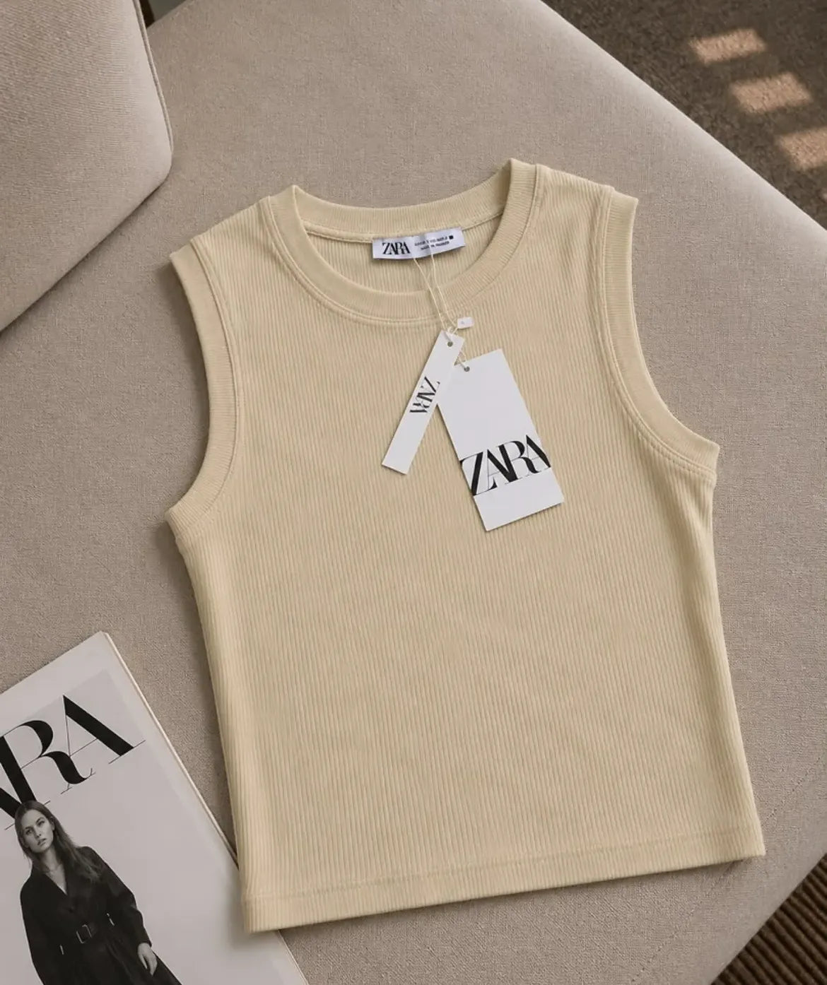 Beige Rib Knit Tank Top