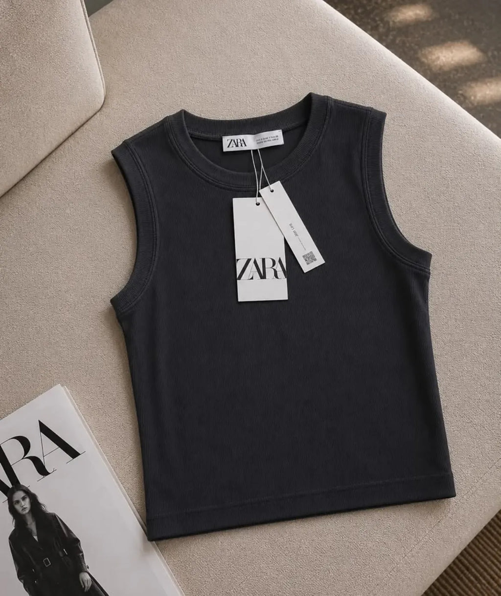 Black Rib Knit Tank Top