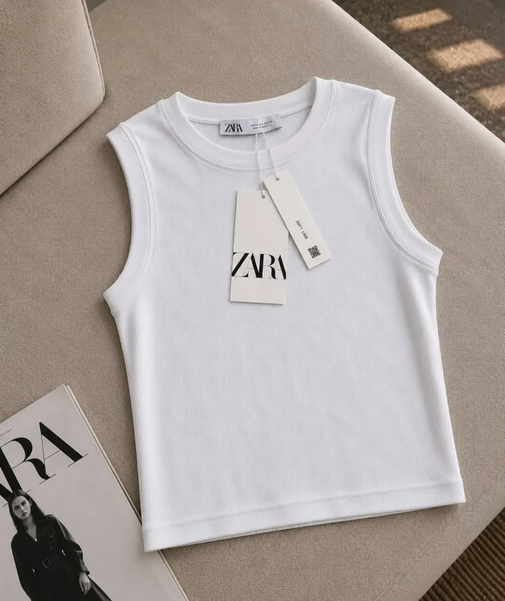 White Rib Knit Tank Top