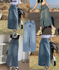Mid Blue High Waisted Denim slit Skirt