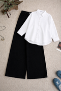 White Button Down Shirt With Black Wide leg Jeans Set