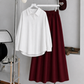 White Button-Down Shirt & Burgundy Summer Flowy Maxi Skirt