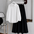 White Button-Down Shirt & Black Summer Flowy Maxi Skirt