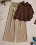 Chocolate Brown Button Down Shirt With Beige Flapper Trouser Set