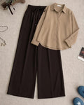 Beige Button Down Shirt With Dark Brown Flapper Trouser Set