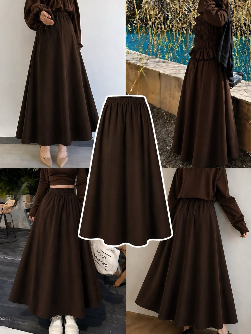 Dark Brown Summer Flowy Maxi Skirt