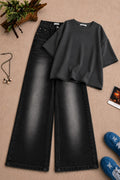 Grey Baggy Drop Shoulder Tee & Black Vintage Baggy Jeans