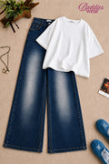 White Baggy Drop Shoulder Tee & Blue Vintage Baggy Jeans