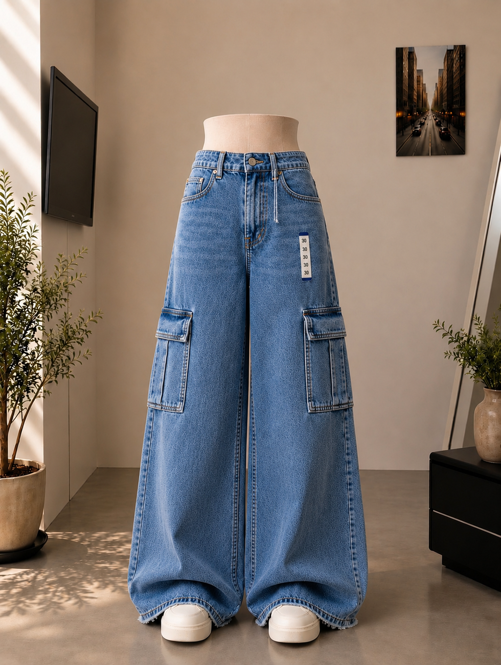 Sky Blue Cargo Jeans