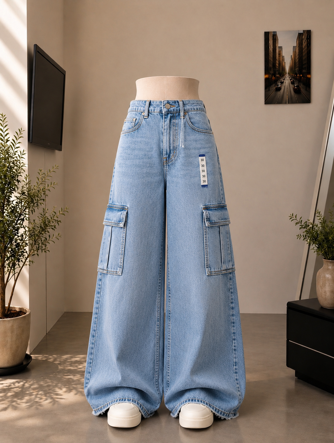 Ice Blue Cargo Jeans
