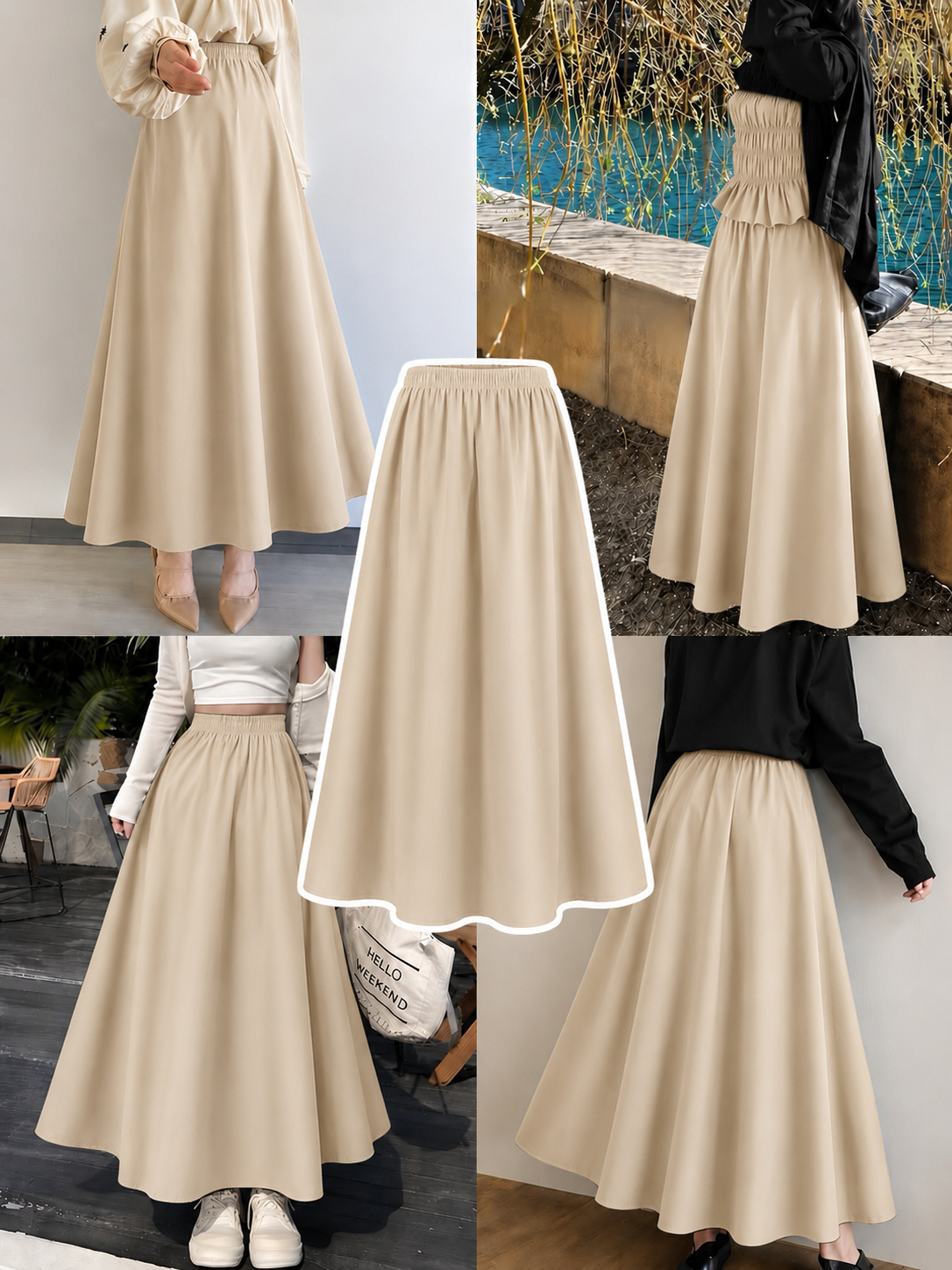 Beige Summer Flowy Maxi Skirt