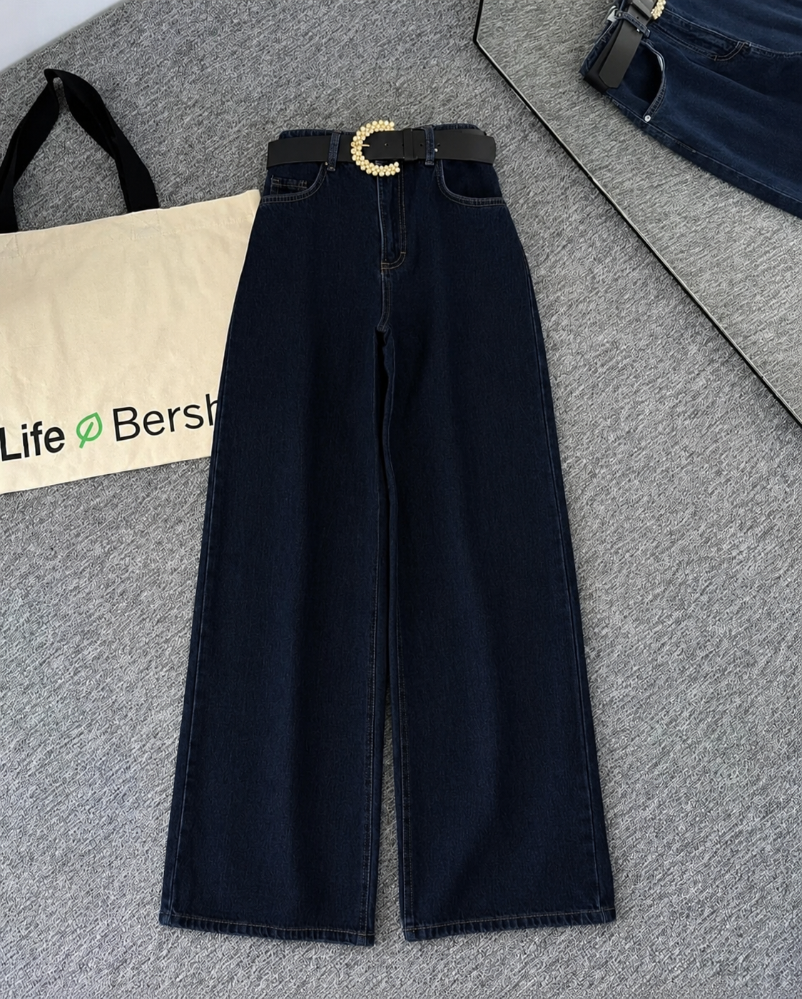Navy Blue Wide Leg Jeans
