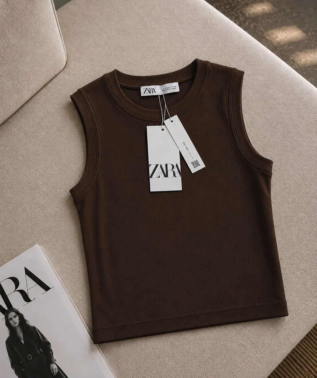 Brown Rib Knit Tank Top