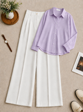 Lilac Button-Down Shirt with White Formal Pants