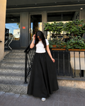White Cropped Tee & Black Summer Flowy Maxi Skirt