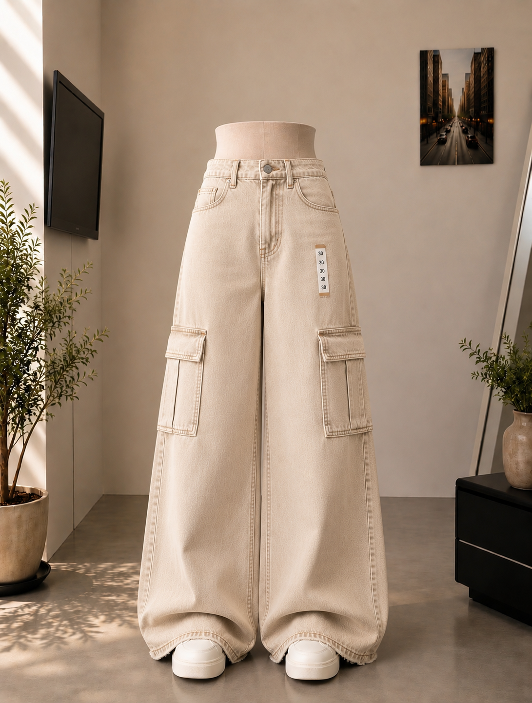 Beige Cargo Jeans