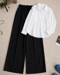 White Button Down Shirt & Black Flapper Trouser